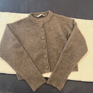 Zara Taupe Button-Up Women's Cardigan
